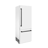 ZLINE 30 in. Autograph Edition 16.1 cu. ft. Built-in 2-Door Bottom Freezer Refrigerator with Internal Water and Ice Dispenser in White Matte with Matte Black Accents (RBIVZ-WM-30-MB)