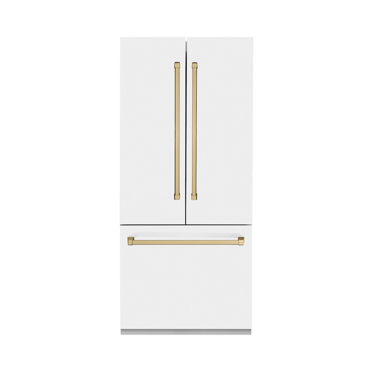 ZLINE 36 in. Autograph Edition 19.6 cu. ft. Built-in 2-Door Bottom Freezer Refrigerator with Internal Water and Ice Dispenser in White Matte with Champagne Bronze Accents (RBIVZ-WM-36-CB)