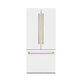 ZLINE 36 in. Autograph Edition 19.6 cu. ft. Built-in 2-Door Bottom Freezer Refrigerator with Internal Water and Ice Dispenser in White Matte with Champagne Bronze Accents (RBIVZ-WM-36-CB)