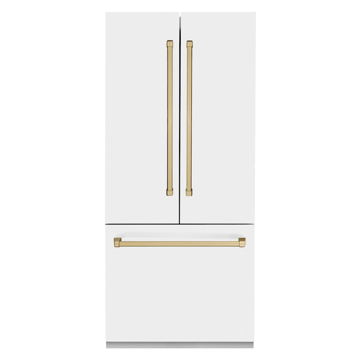 ZLINE 36 in. Autograph Edition 19.6 cu. ft. Built-in 2-Door Bottom Freezer Refrigerator with Internal Water and Ice Dispenser in White Matte with Champagne Bronze Accents (RBIVZ-WM-36-CB)