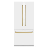 ZLINE 36 in. Autograph Edition 19.6 cu. ft. Built-in 2-Door Bottom Freezer Refrigerator with Internal Water and Ice Dispenser in White Matte with Champagne Bronze Accents (RBIVZ-WM-36-CB)