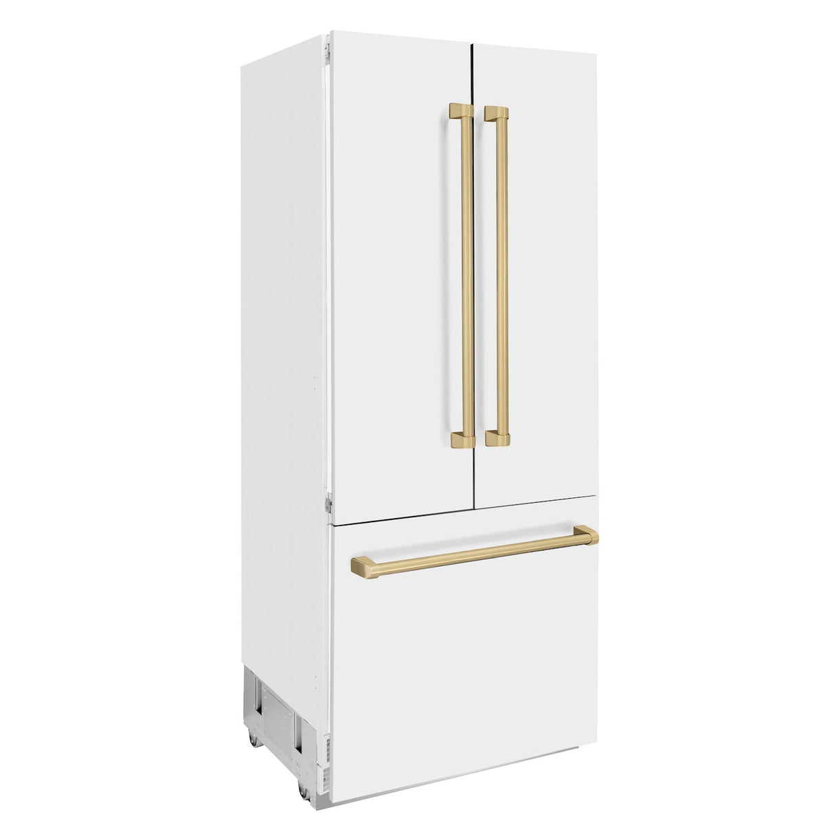 ZLINE 36 in. Autograph Edition 19.6 cu. ft. Built-in 2-Door Bottom Freezer Refrigerator with Internal Water and Ice Dispenser in White Matte with Champagne Bronze Accents (RBIVZ-WM-36-CB)