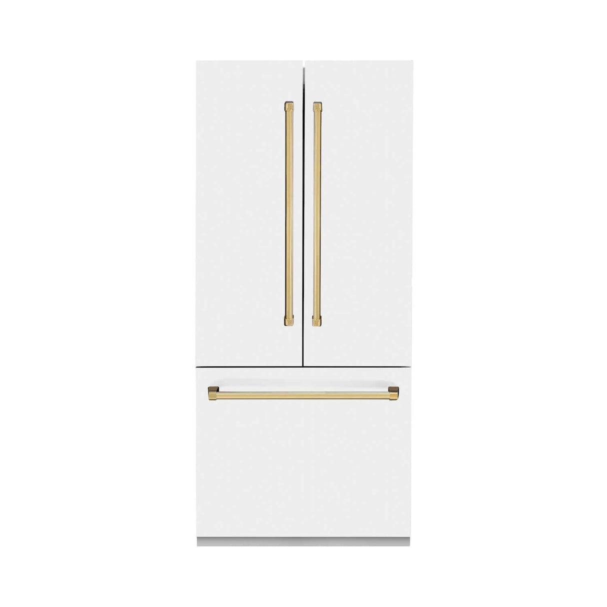 ZLINE 36 in. Autograph Edition 19.6 cu. ft. Built-in 2-Door Bottom Freezer Refrigerator with Internal Water and Ice Dispenser in White Matte with Polished Gold Accents (RBIVZ-WM-36-G)