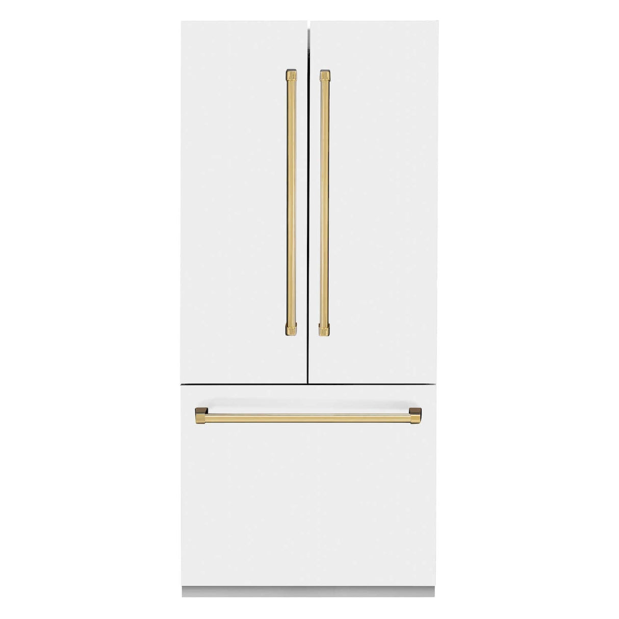 ZLINE 36 in. Autograph Edition 19.6 cu. ft. Built-in 2-Door Bottom Freezer Refrigerator with Internal Water and Ice Dispenser in White Matte with Polished Gold Accents (RBIVZ-WM-36-G)