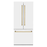 ZLINE 36 in. Autograph Edition 19.6 cu. ft. Built-in 2-Door Bottom Freezer Refrigerator with Internal Water and Ice Dispenser in White Matte with Polished Gold Accents (RBIVZ-WM-36-G)