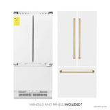 ZLINE 36 in. Autograph Edition 19.6 cu. ft. Built-in 2-Door Bottom Freezer Refrigerator with Internal Water and Ice Dispenser in White Matte with Polished Gold Accents (RBIVZ-WM-36-G)