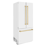 ZLINE 36 in. Autograph Edition 19.6 cu. ft. Built-in 2-Door Bottom Freezer Refrigerator with Internal Water and Ice Dispenser in White Matte with Polished Gold Accents (RBIVZ-WM-36-G)