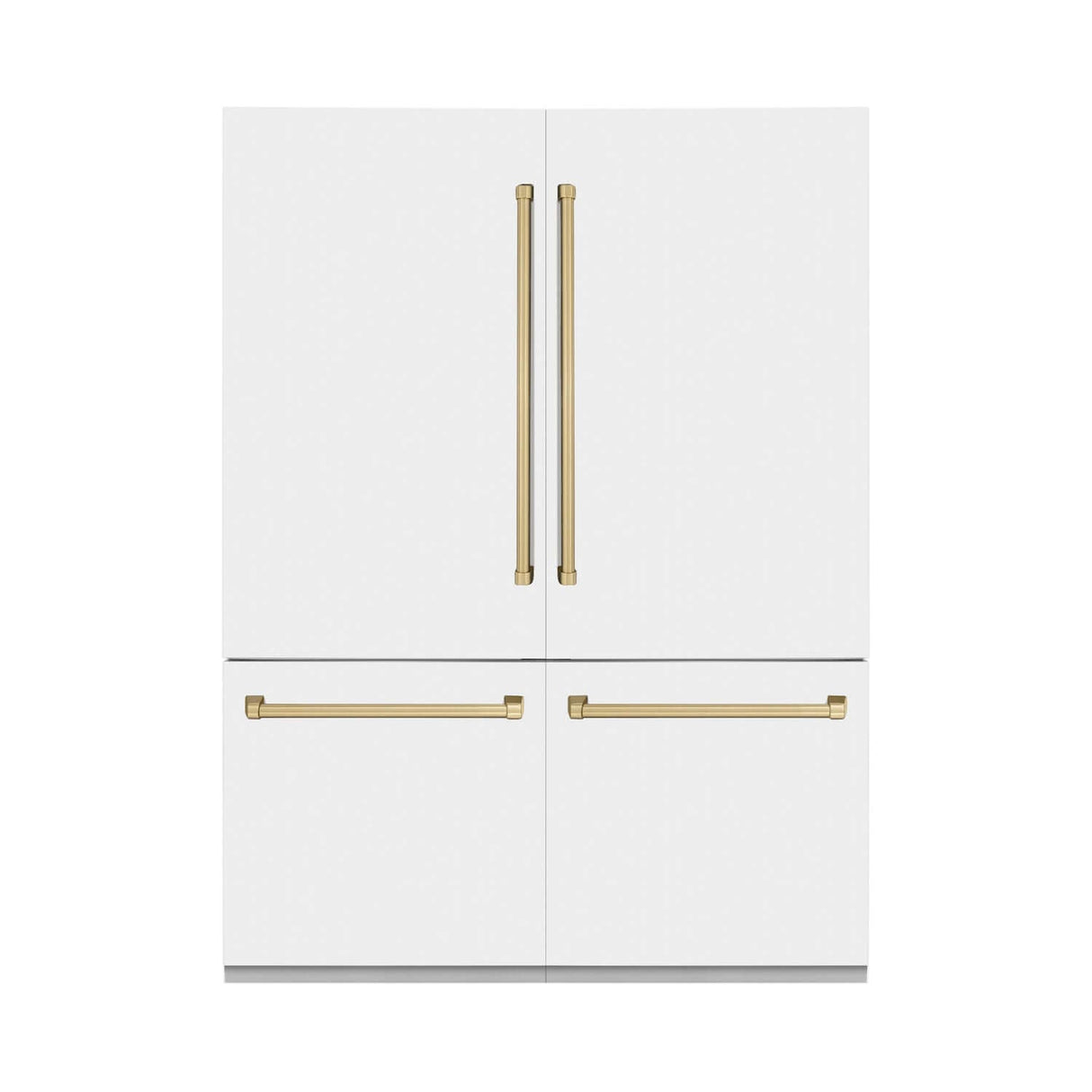 ZLINE 60 in. Autograph Edition 32.2 cu. ft. Built-in 4-Door French Door Refrigerator with Internal Water and Ice Dispenser in White Matte with Champagne Bronze Accents (RBIVZ-WM-60-CB)