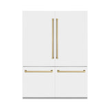 ZLINE 60 in. Autograph Edition 32.2 cu. ft. Built-in 4-Door French Door Refrigerator with Internal Water and Ice Dispenser in White Matte with Champagne Bronze Accents (RBIVZ-WM-60-CB)