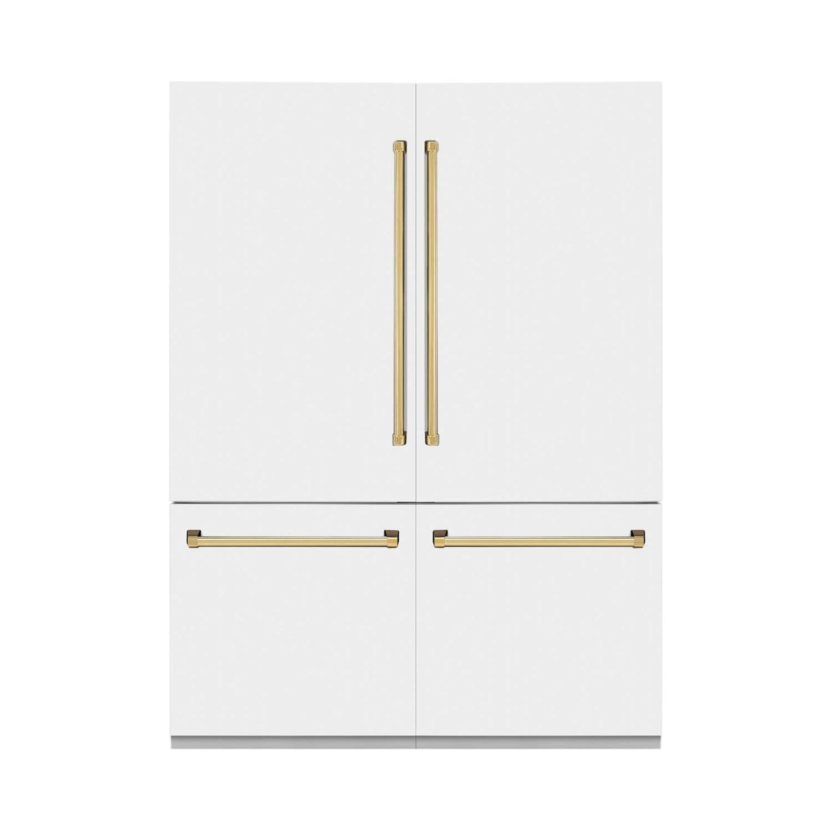 ZLINE 60 in. Autograph Edition 32.2 cu. ft. Built-in 4-Door French Door Refrigerator with Internal Water and Ice Dispenser in White Matte with Polished Gold Accents (RBIVZ-WM-60-G)