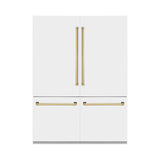 ZLINE 60 in. Autograph Edition 32.2 cu. ft. Built-in 4-Door French Door Refrigerator with Internal Water and Ice Dispenser in White Matte with Polished Gold Accents (RBIVZ-WM-60-G)