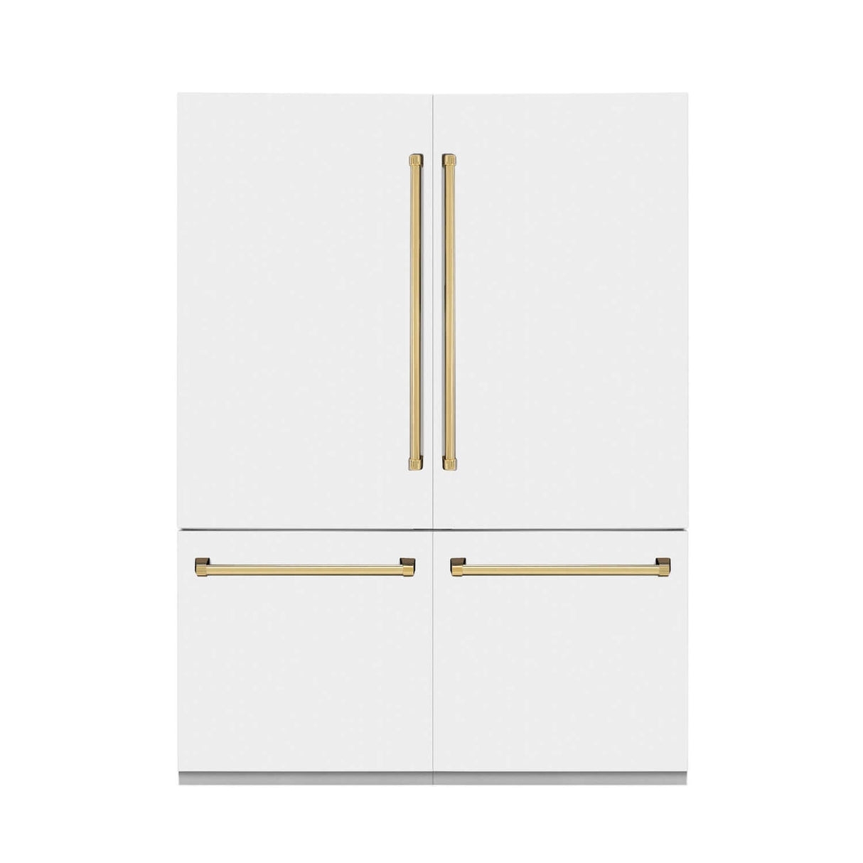 ZLINE 60 in. Autograph Edition 32.2 cu. ft. Built-in 4-Door French Door Refrigerator with Internal Water and Ice Dispenser in White Matte with Polished Gold Accents (RBIVZ-WM-60-G)