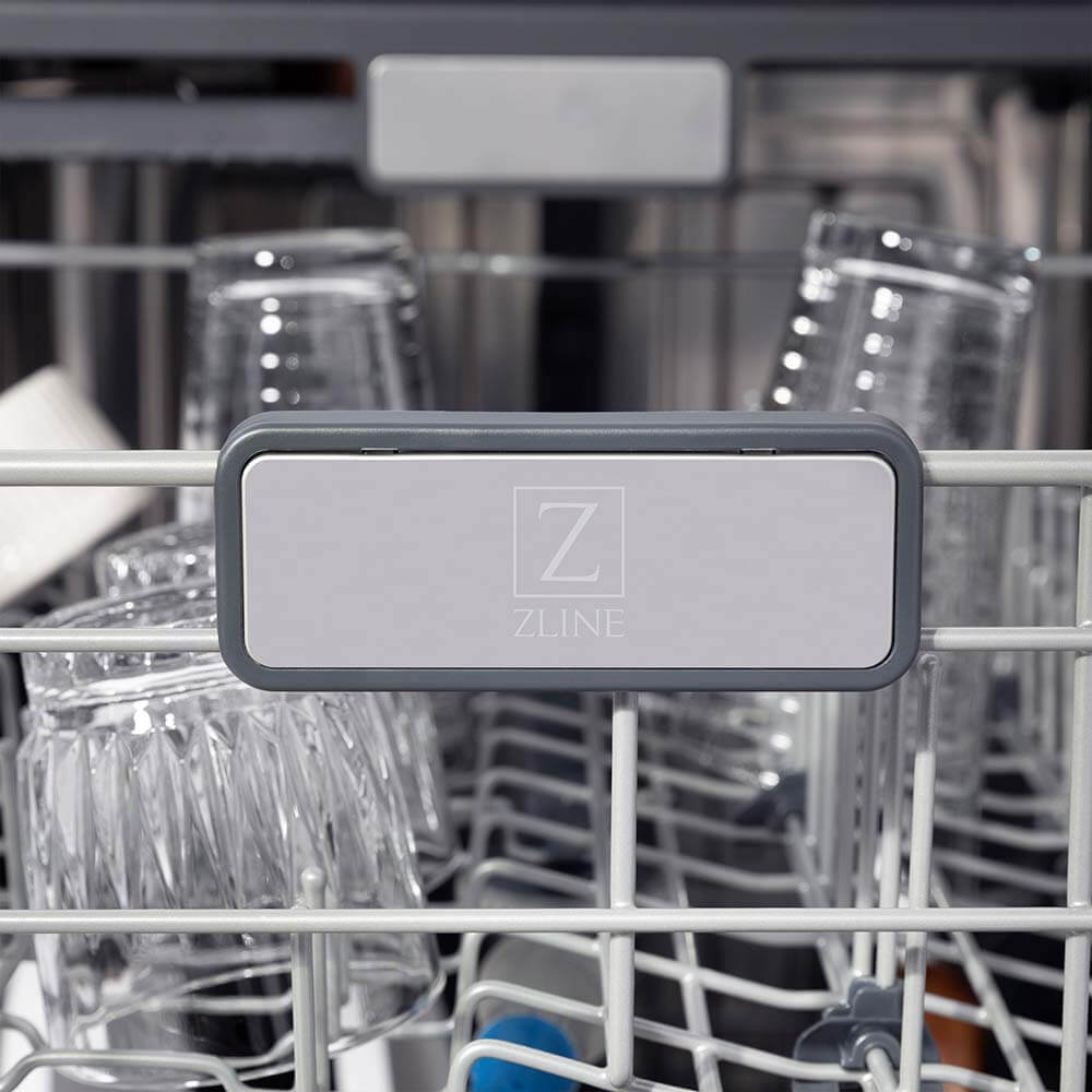 ZLINE 24 in. Monument Series 3rd Rack Top Touch Control Dishwasher with Blue Gloss Panel and Stainless Steel Tub, 45dBa (DWMT-24-BG)