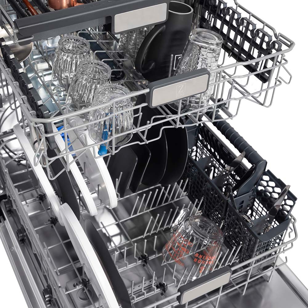 ZLINE 24 in. Monument Series 3rd Rack Top Touch Control Dishwasher with White Matte Panel, 45dBa (DWMT-WM-24)