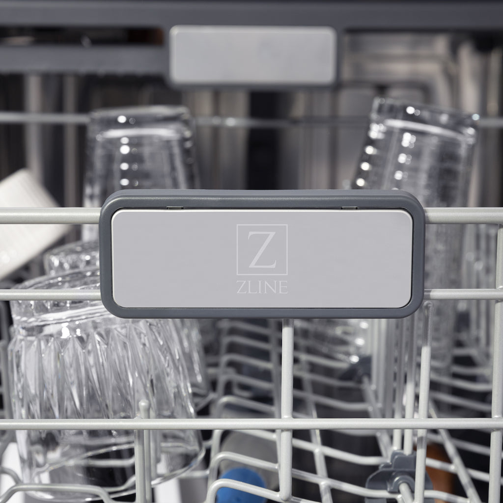 ZLINE Autograph Edition 24" 3rd Rack Top Control Tall Tub Dishwasher in Fingerprint Resistant Stainless Steel with Polished Gold Accents, 45dBa (DWMTZ-SN-24-G)