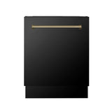 ZLINE 48 in. Autograph Edition Kitchen Package with Black Stainless Steel Dual Fuel Range, Range Hood and Dishwasher with Polished Gold Accents (3AKP-RABRHDWV48-G)