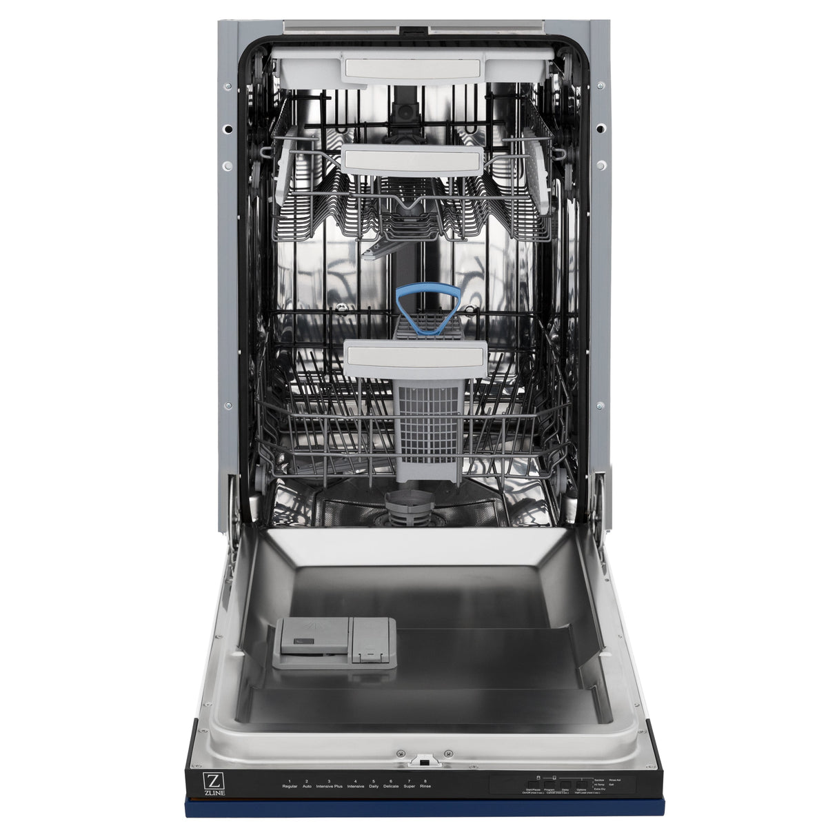 ZLINE 18 in. Tallac Series 3rd Rack Top Control Dishwasher in a Stainless Steel Tub with Blue Gloss Panel, 51dBa (DWV-BG-18)