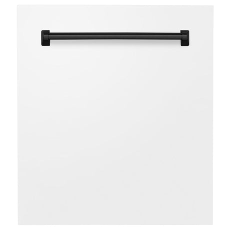 ZLINE 24 in. Autograph Edition Tallac Dishwasher Panel in White Matte with Matte Black handle front.