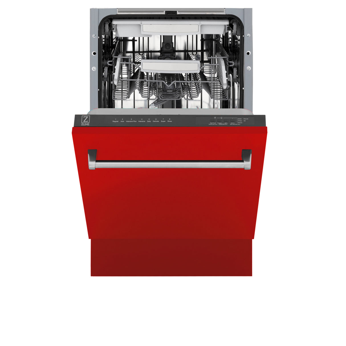 ZLINE 18 in. Tallac Series 3rd Rack Top Control Dishwasher in a Stainless Steel Tub with Red Matte Panel, 51dBa (DWV-RM-18)