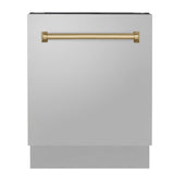 ZLINE Autograph Edition 24 in. 3rd Rack Top Control Tall Tub Dishwasher in Stainless Steel with Champagne Bronze Handle, 51dBa (DWVZ-304-24-CB)