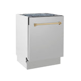 ZLINE Autograph Edition 24 in. 3rd Rack Top Control Tall Tub Dishwasher in Stainless Steel with Champagne Bronze Handle, 51dBa (DWVZ-304-24-CB)