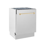 ZLINE Autograph Edition 24 in. 3rd Rack Top Control Tall Tub Dishwasher in Stainless Steel with Polished Gold Handle, 51dBa (DWVZ-304-24-G)