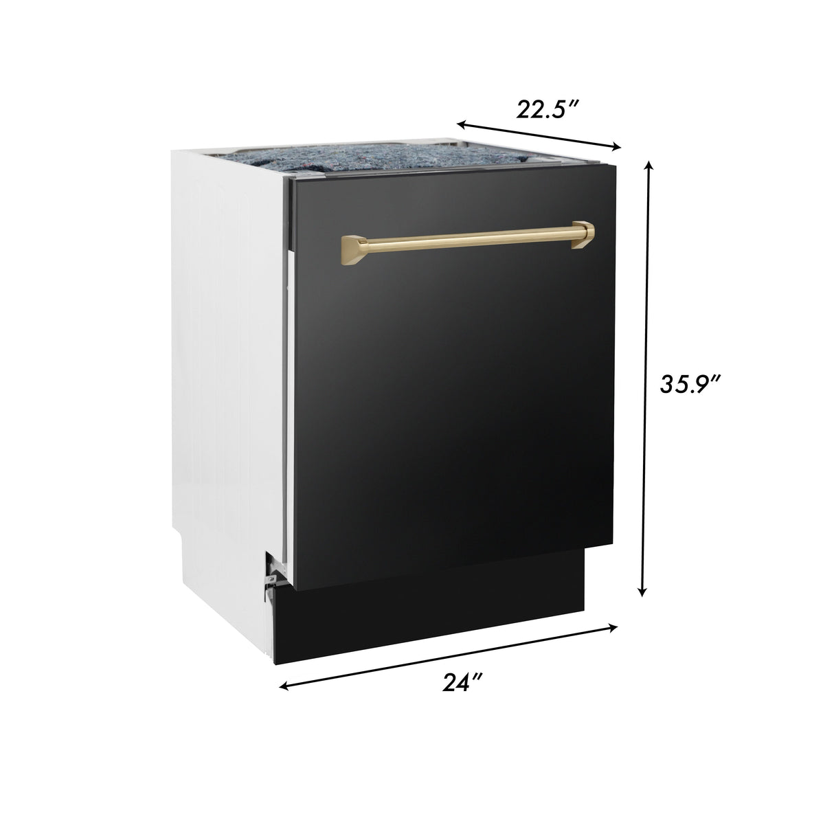 ZLINE 48 in. Autograph Edition Kitchen Package with Black Stainless Steel Dual Fuel Range, Range Hood and Dishwasher with Champagne Bronze Accents (3AKP-RABRHDWV48-CB)