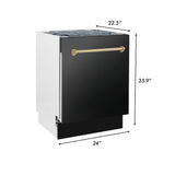 ZLINE Autograph Edition 36 in. Kitchen Package with Black Stainless Steel Dual Fuel Range, Range Hood and Dishwasher with Polished Gold Accents (3AKP-RABRHDWV36-G)