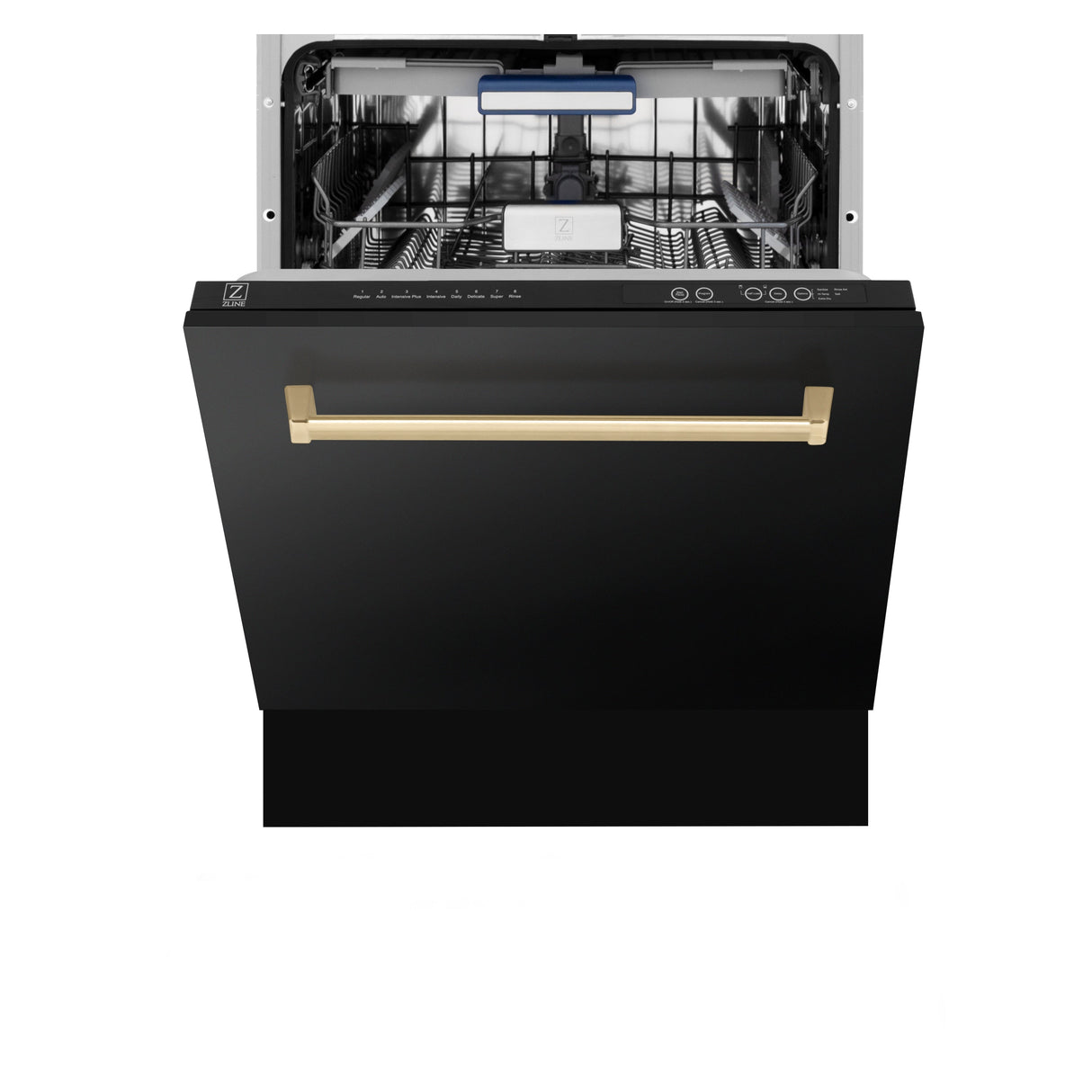 ZLINE 48 in. Autograph Edition Kitchen Package with Black Stainless Steel Dual Fuel Range, Range Hood and Dishwasher with Polished Gold Accents (3AKP-RABRHDWV48-G)