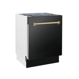 ZLINE 30 in. Autograph Edition Kitchen Package with Black Stainless Steel Dual Fuel Range, Range Hood and Dishwasher with Champagne Bronze Accents (3AKP-RABRHDWV30-CB)