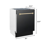 ZLINE Autograph Edition 30 in. Kitchen Package with Black Stainless Steel Dual Fuel Range, Range Hood and Dishwasher with Polished Gold Accents (3AKP-RABRHDWV30-G)