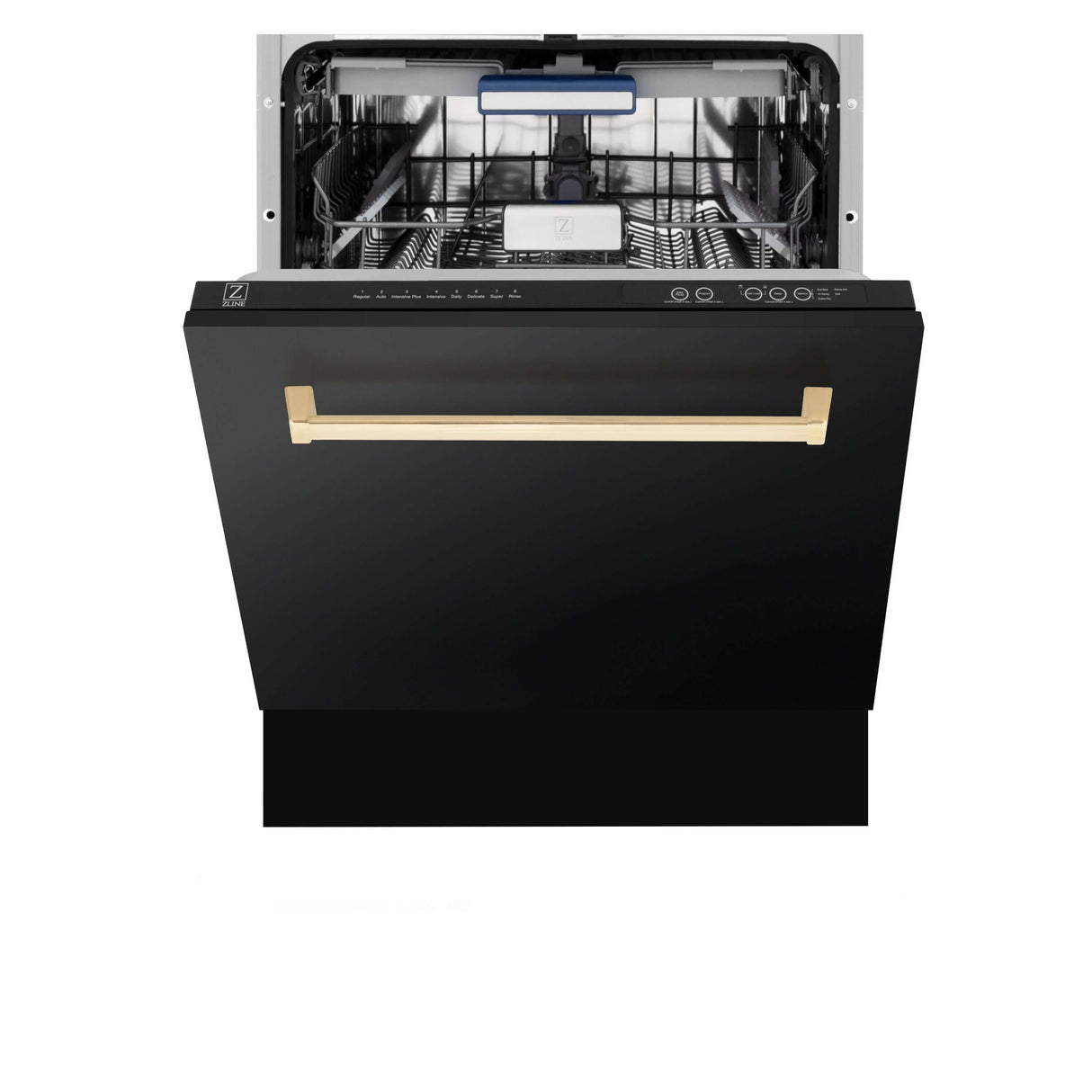 ZLINE 30 in. Autograph Edition Kitchen Package with Black Stainless Steel Dual Fuel Range, Range Hood, Dishwasher and Refrigeration Including External Water Dispenser with Polished Gold Accents (4AKPR-RABRHDWV30-G)