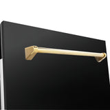 ZLINE 48 in. Autograph Edition Kitchen Package with Black Stainless Steel Dual Fuel Range, Range Hood and Dishwasher with Polished Gold Accents (3AKP-RABRHDWV48-G)