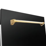 ZLINE Autograph Edition 30 in. Kitchen Package with Black Stainless Steel Dual Fuel Range, Range Hood and Dishwasher with Polished Gold Accents (3AKP-RABRHDWV30-G)