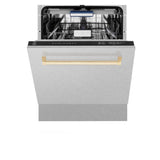 ZLINE Autograph Edition 24 in. 3rd Rack Top Control Tall Tub Dishwasher in Fingerprint Resistant Stainless Steel with Polished Gold Accent Handle, 51dBa (DWVZ-SN-24-G)