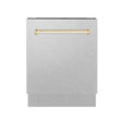 ZLINE Autograph Edition 24" Tall Tub Dishwasher in DuraSnow with Polished Gold Handle (DWVZ-SN-24-G) front.