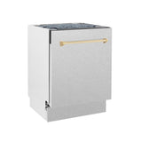 ZLINE Autograph Edition 24 in. 3rd Rack Top Control Tall Tub Dishwasher in Fingerprint Resistant Stainless Steel with Polished Gold Accent Handle, 51dBa (DWVZ-SN-24-G)