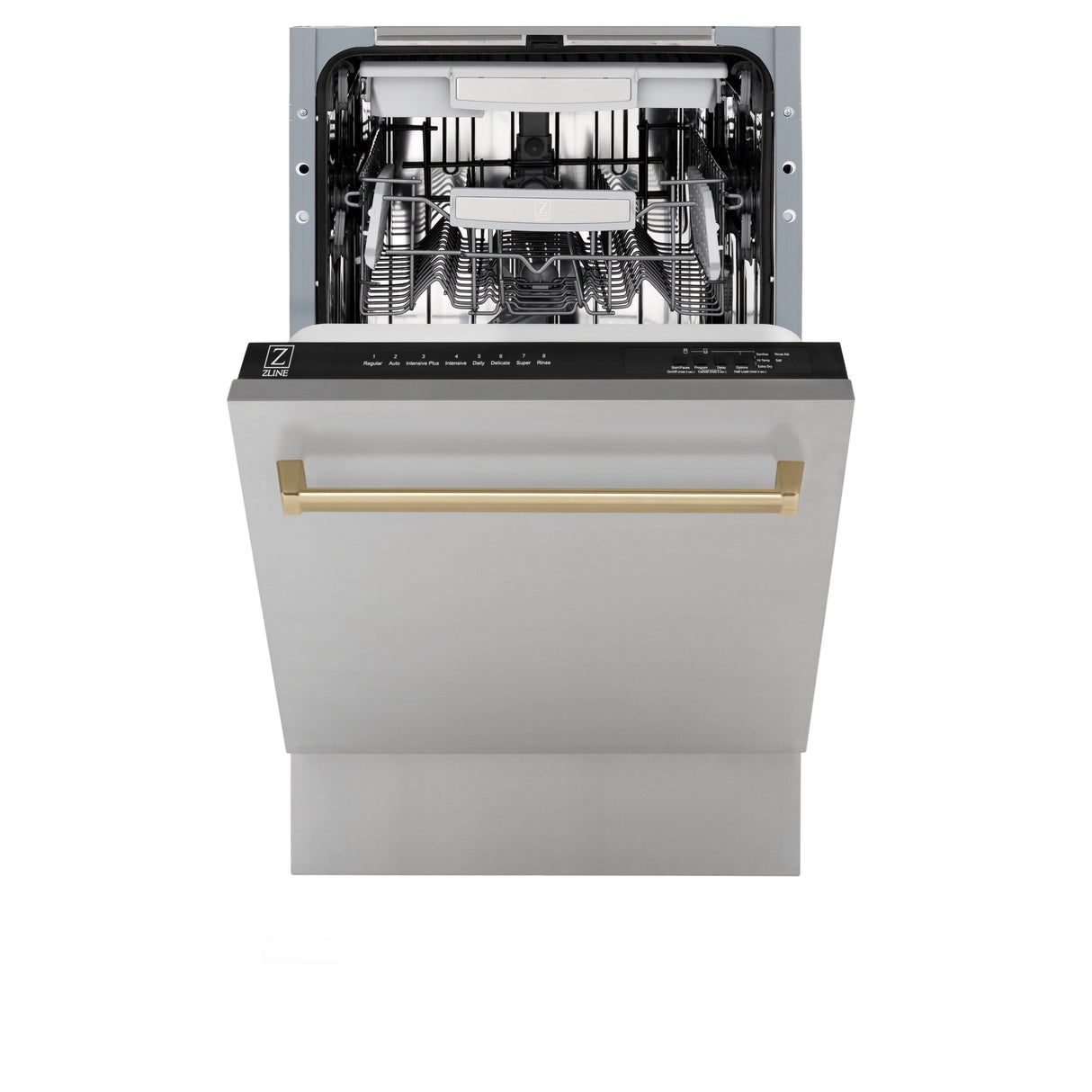 ZLINE Autograph Edition 18” Compact 3rd Rack Top Control Dishwasher in Stainless Steel with Champagne Bronze Handle, 51dBa (DWVZ-304-18-CB)