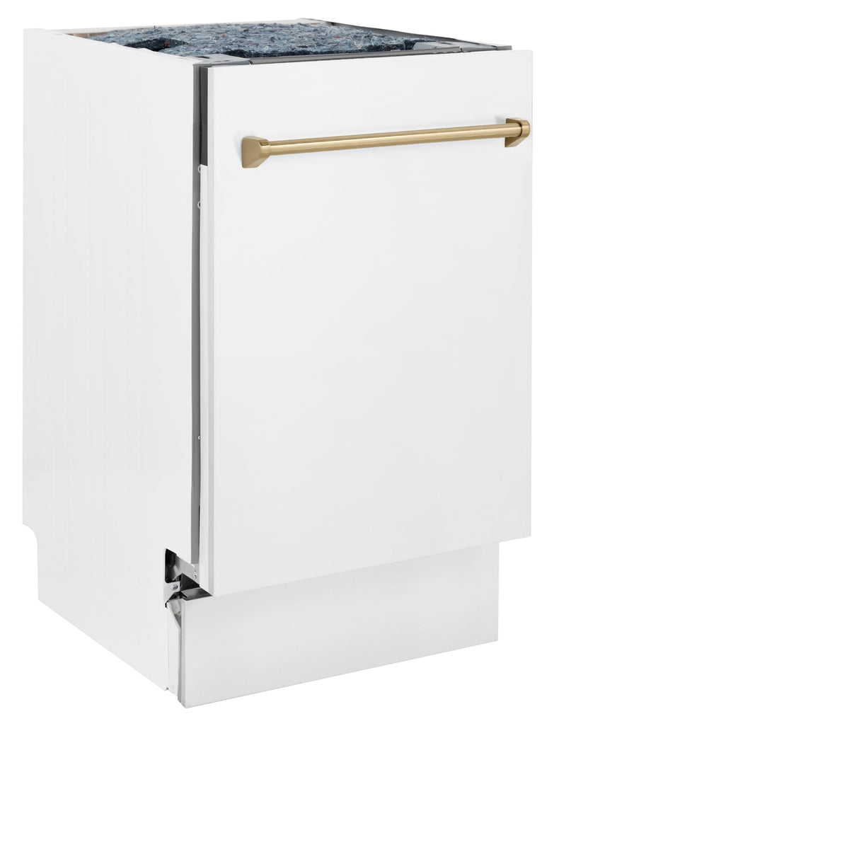 ZLINE Autograph Edition 18” Compact 3rd Rack Top Control Dishwasher in White Matte with Champagne Bronze Accent Handle, 51dBa (DWVZ-WM-18-CB)