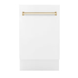 ZLINE Autograph Edition 18” Compact 3rd Rack Top Control Dishwasher in White Matte with Polished Gold Accent Handle, 51dBa (DWVZ-WM-18-G)