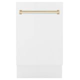 ZLINE Autograph Edition 18” Compact 3rd Rack Top Control Dishwasher in White Matte with Polished Gold Accent Handle, 51dBa (DWVZ-WM-18-G)