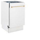 ZLINE Autograph Edition 18” Compact 3rd Rack Top Control Dishwasher in White Matte with Polished Gold Accent Handle, 51dBa (DWVZ-WM-18-G)