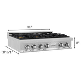 ZLINE 36 in. Porcelain Rangetop in DuraSnow® Stainless Steel with 6 Gas Brass Burners (RTS-BR-36)