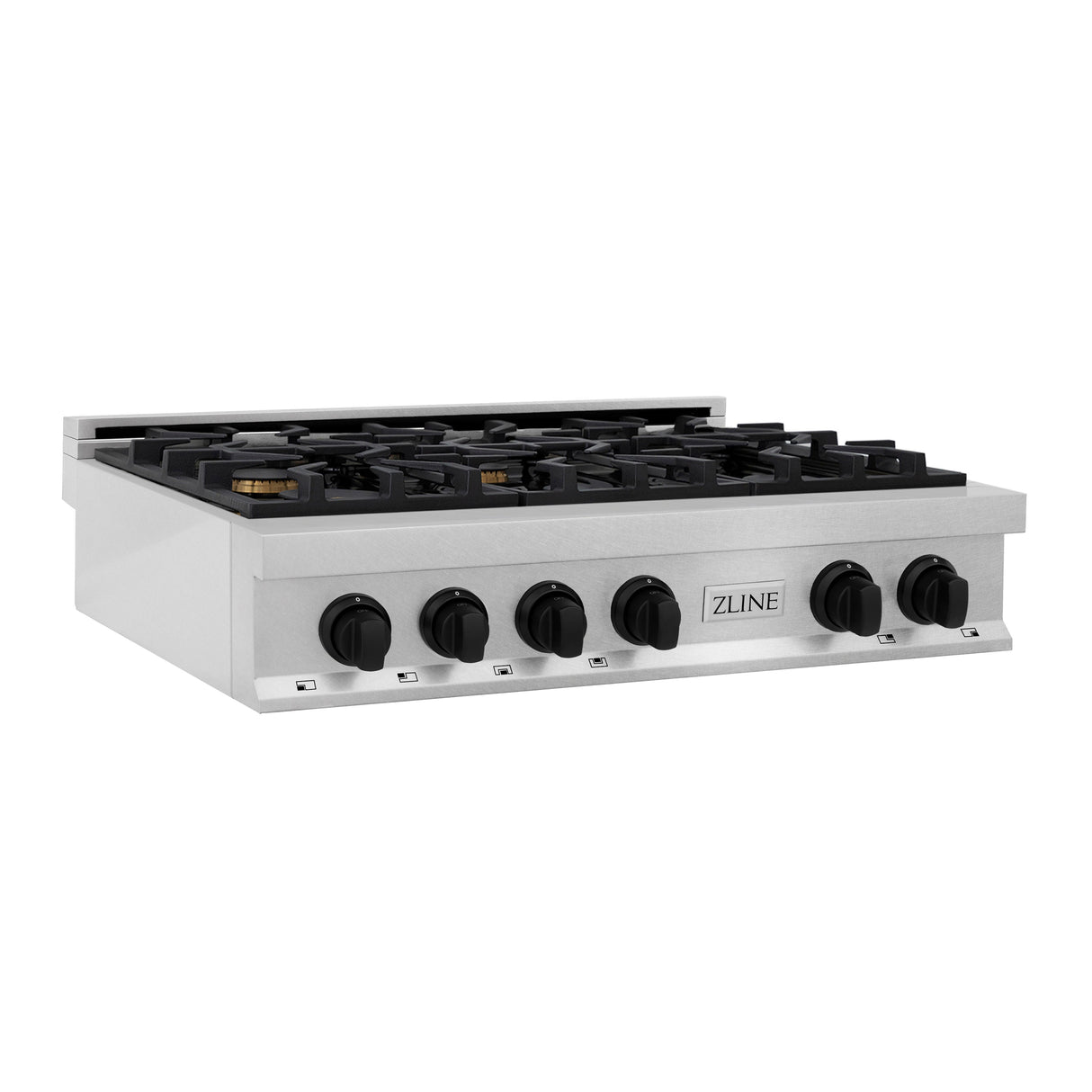 ZLINE Autograph Edition 36 in. Porcelain Rangetop with 6 Gas Burners in DuraSnow Stainless Steel with Matte Black Accents (RTSZ-36-MB)