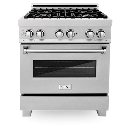 ZLINE 30 in. Kitchen Package with DuraSnow Stainless Dual Fuel Range, Ducted Vent Range Hood and Dishwasher (3KP-RASRH30-DW)