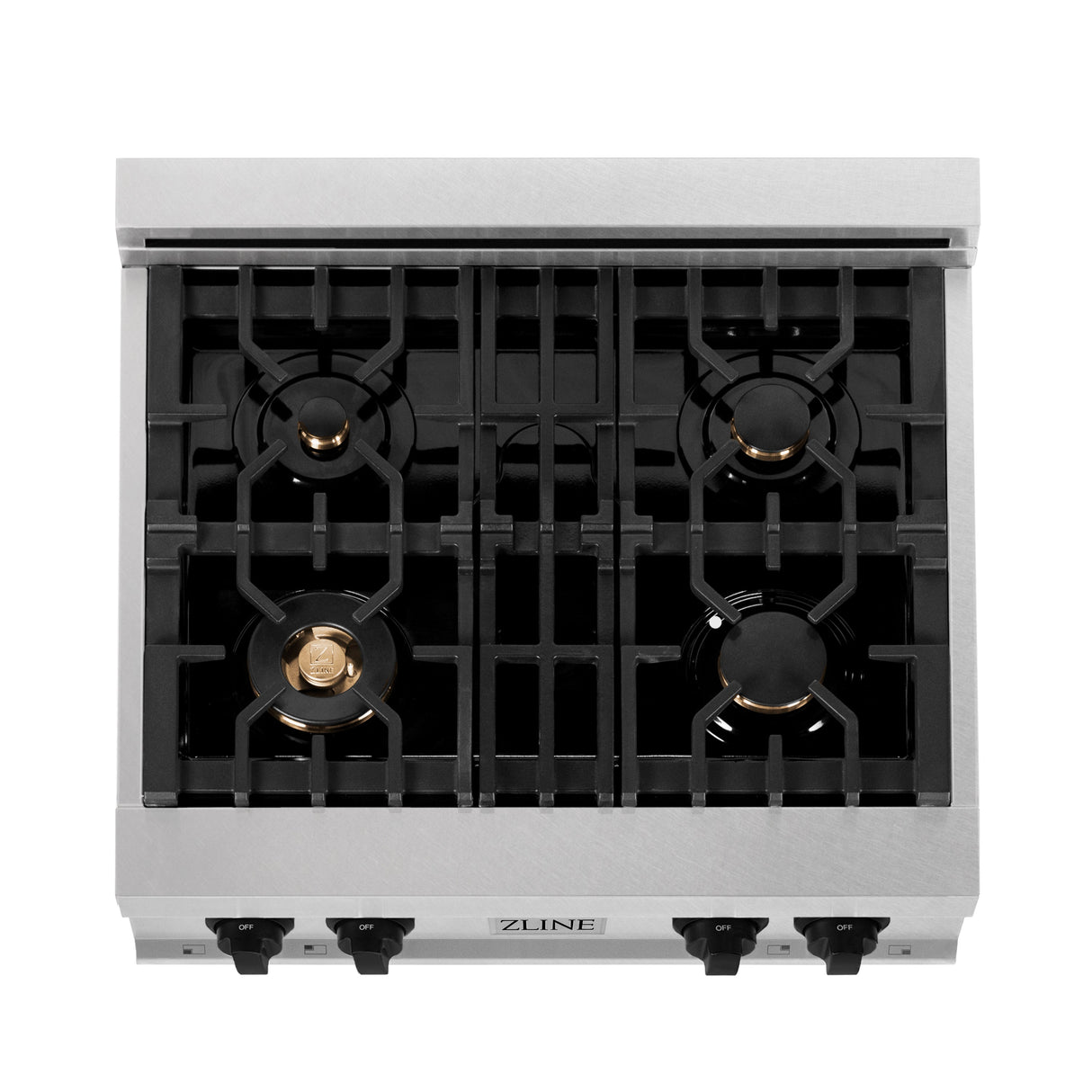 ZLINE Autograph Edition 30 in. Porcelain Rangetop with 4 Gas Burners in DuraSnow® Stainless Steel with Matte Black Accents (RTSZ-30-MB)