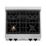 ZLINE Autograph Edition 30 in. Porcelain Rangetop with 4 Gas Burners in DuraSnow® Stainless Steel with Matte Black Accents (RTSZ-30-MB)