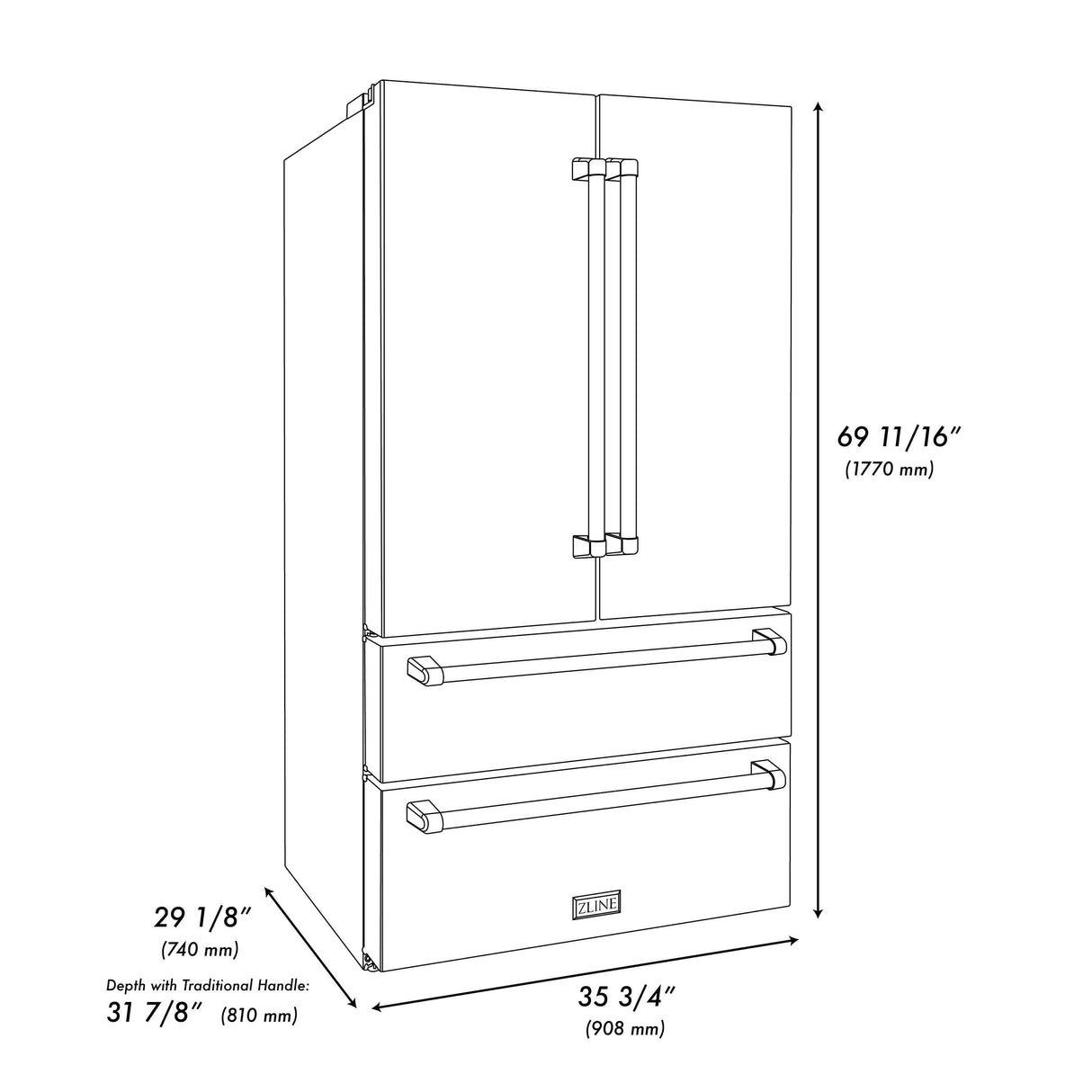 ZLINE 36 in. Freestanding French Door Refrigerator with Ice Maker in Black Stainless Steel (RFM-36-BS)