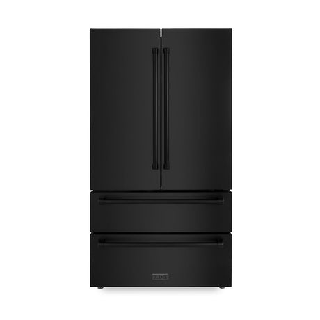 ZLINE Kitchen Package with Black Stainless Steel Refrigeration, 48 in. Dual Fuel Range, 48 in. Range Hood, Microwave Drawer, and 24 in. Tall Tub Dishwasher (5KPR-RABRH48-MWDWV)