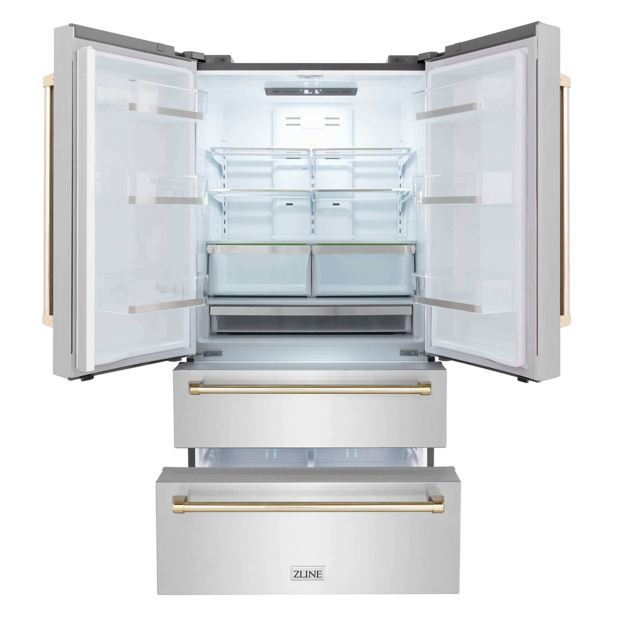 ZLINE  Autograph Edition 48 in. Kitchen Package with Stainless Steel Dual Fuel Range, Range Hood, Dishwasher and Refrigeration with Polished Gold Accents (4KAPR-RARHDWM48-G)